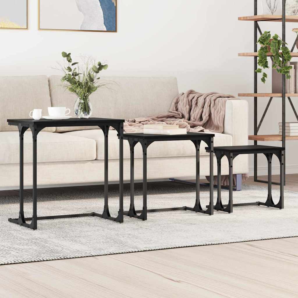 vidaXL Stolik Kawowy Nesting 3 pcs Czarny dąb Materiał drewnopochodny