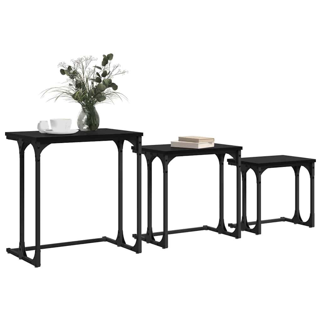 vidaXL Stolik Kawowy Nesting 3 pcs Czarny dąb Materiał drewnopochodny
