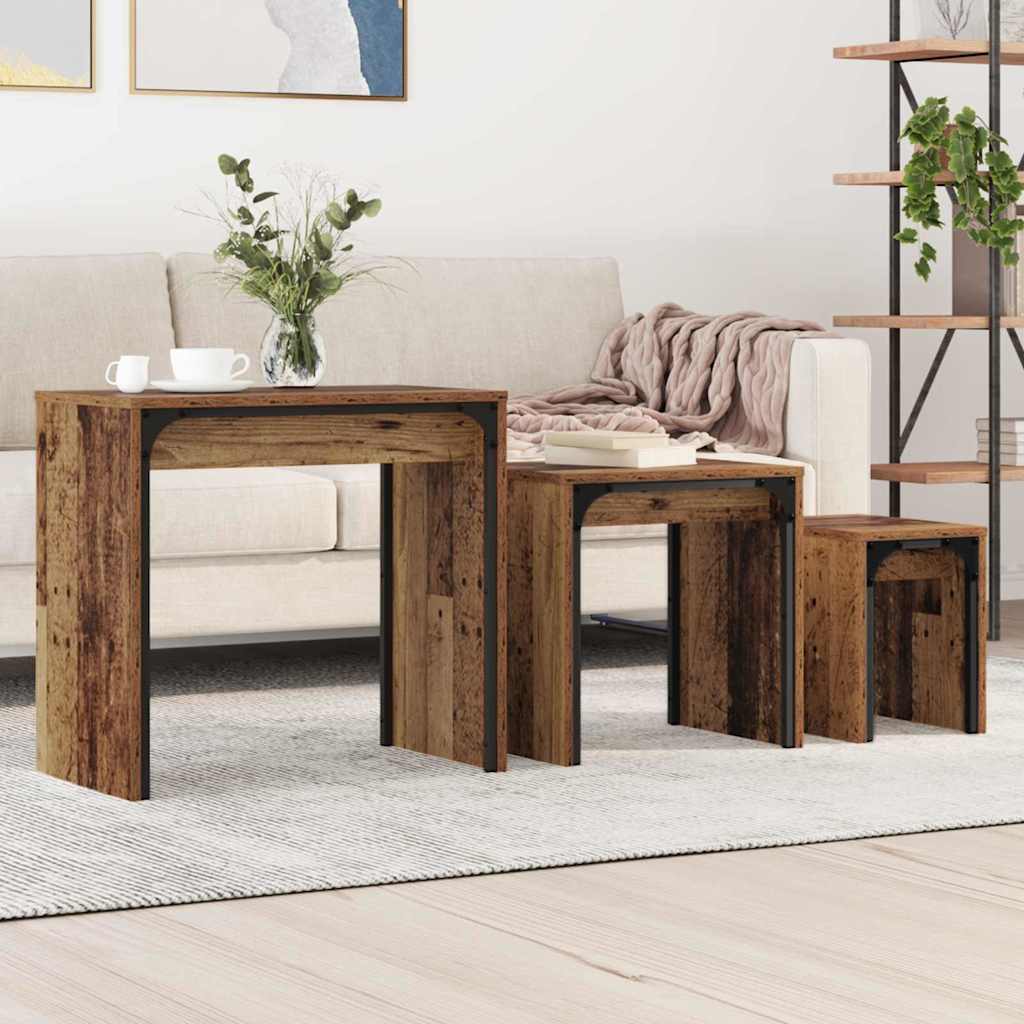 vidaXL Stolik kawowy 3 pcs Stare drewno Materiał drewnopochodny