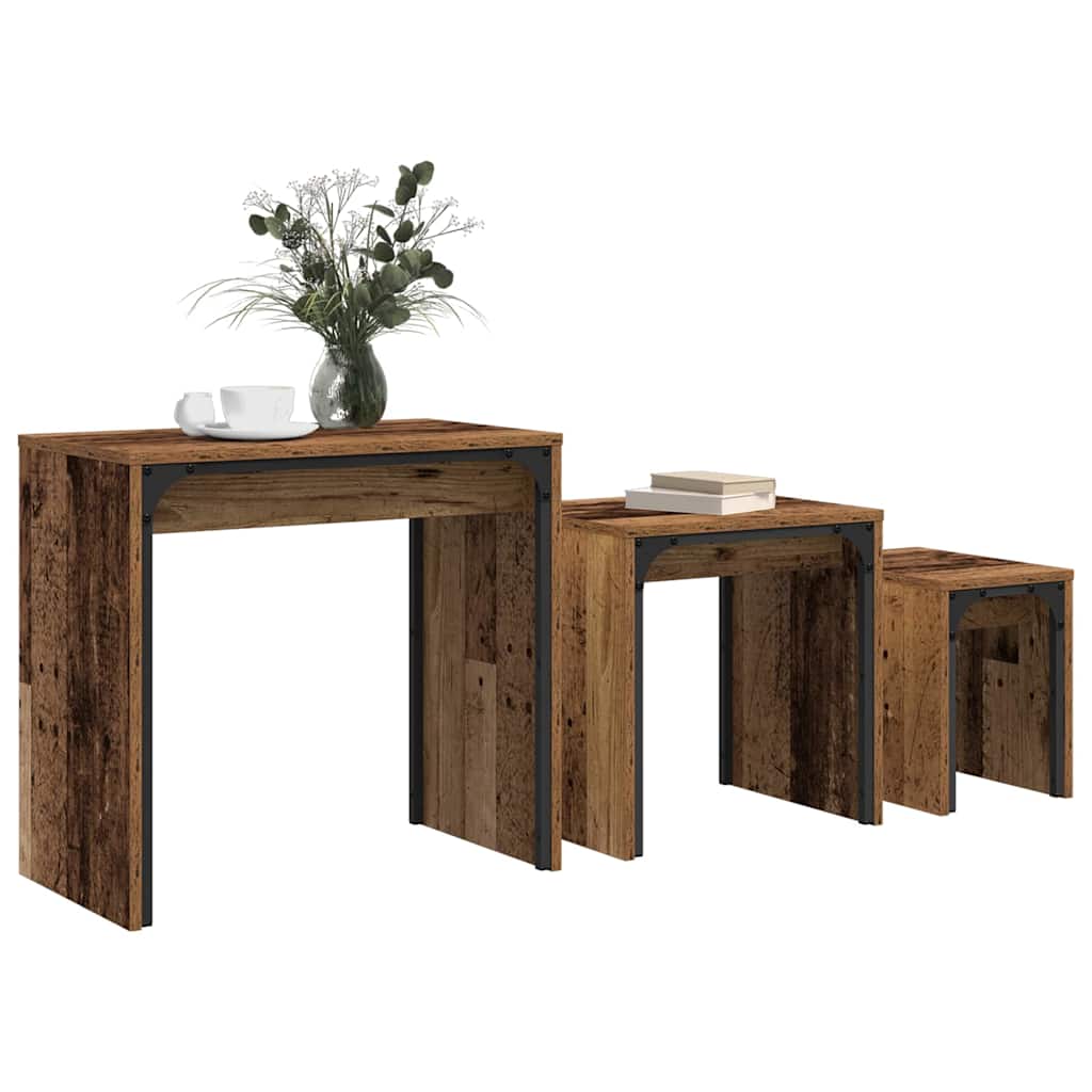 vidaXL Stolik kawowy 3 pcs Stare drewno Materiał drewnopochodny