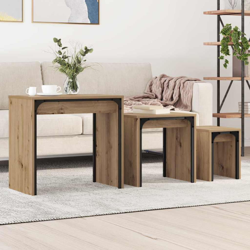 vidaXL Stolik kawowy 3 pcs Dąb rzemieślniczy Materiał drewnopochodny