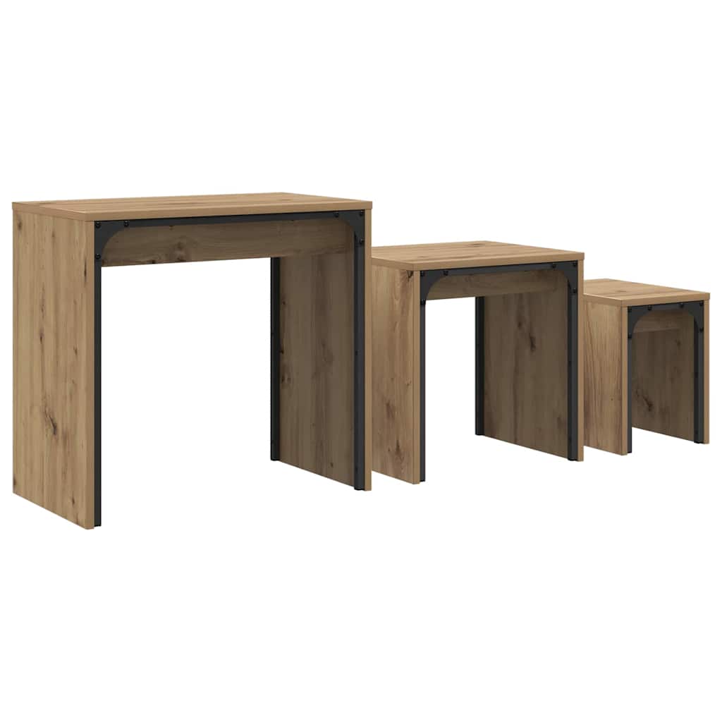 vidaXL Stolik kawowy 3 pcs Dąb rzemieślniczy Materiał drewnopochodny