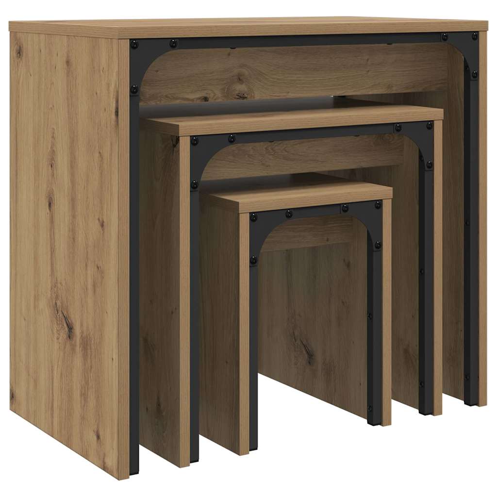 vidaXL Stolik kawowy 3 pcs Dąb rzemieślniczy Materiał drewnopochodny