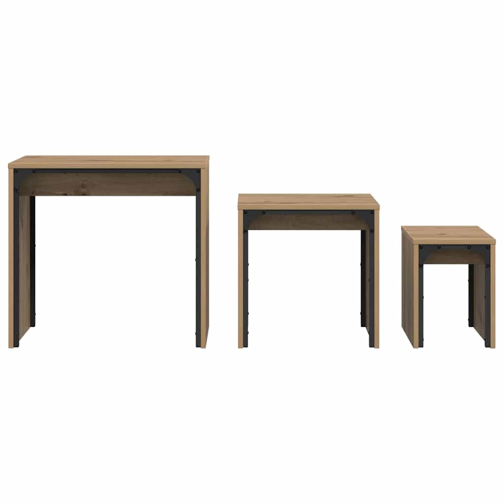 vidaXL Stolik kawowy 3 pcs Dąb rzemieślniczy Materiał drewnopochodny