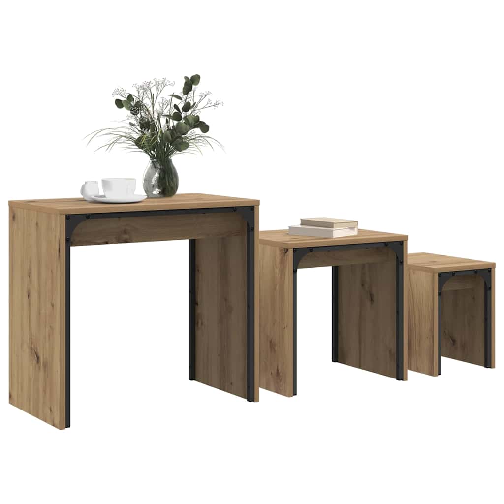 vidaXL Stolik kawowy 3 pcs Dąb rzemieślniczy Materiał drewnopochodny