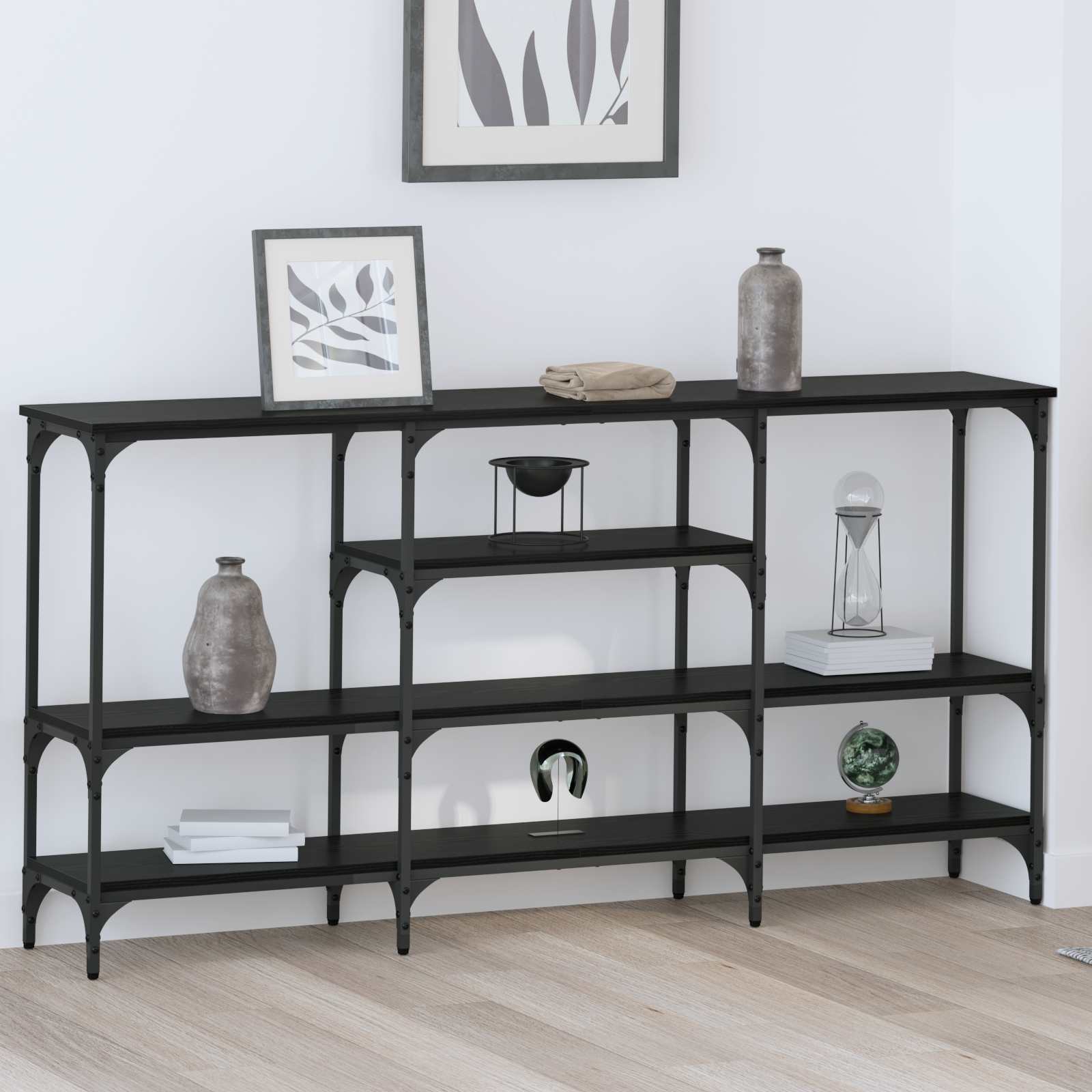 vidaXL Konsola Czarny dąb 160 x 29 x 80 cm Materiał drewnopochodny