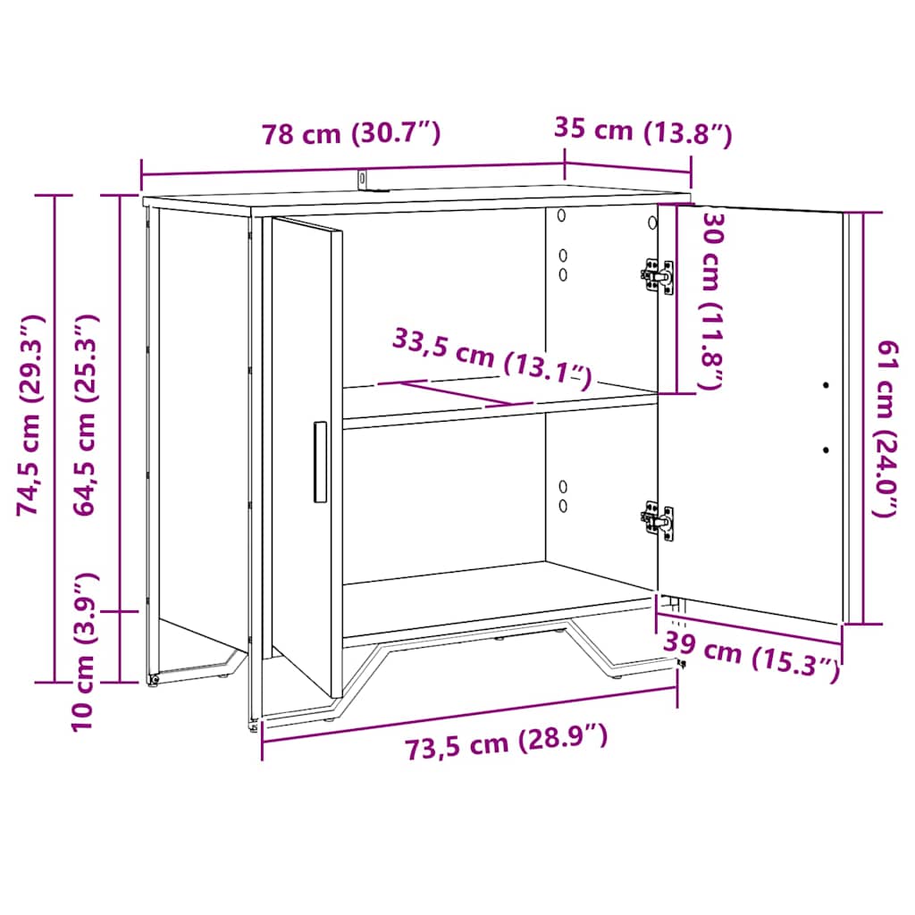 vidaXL Bufet Czarny Dąb 78 x 35 x 74.5 cm