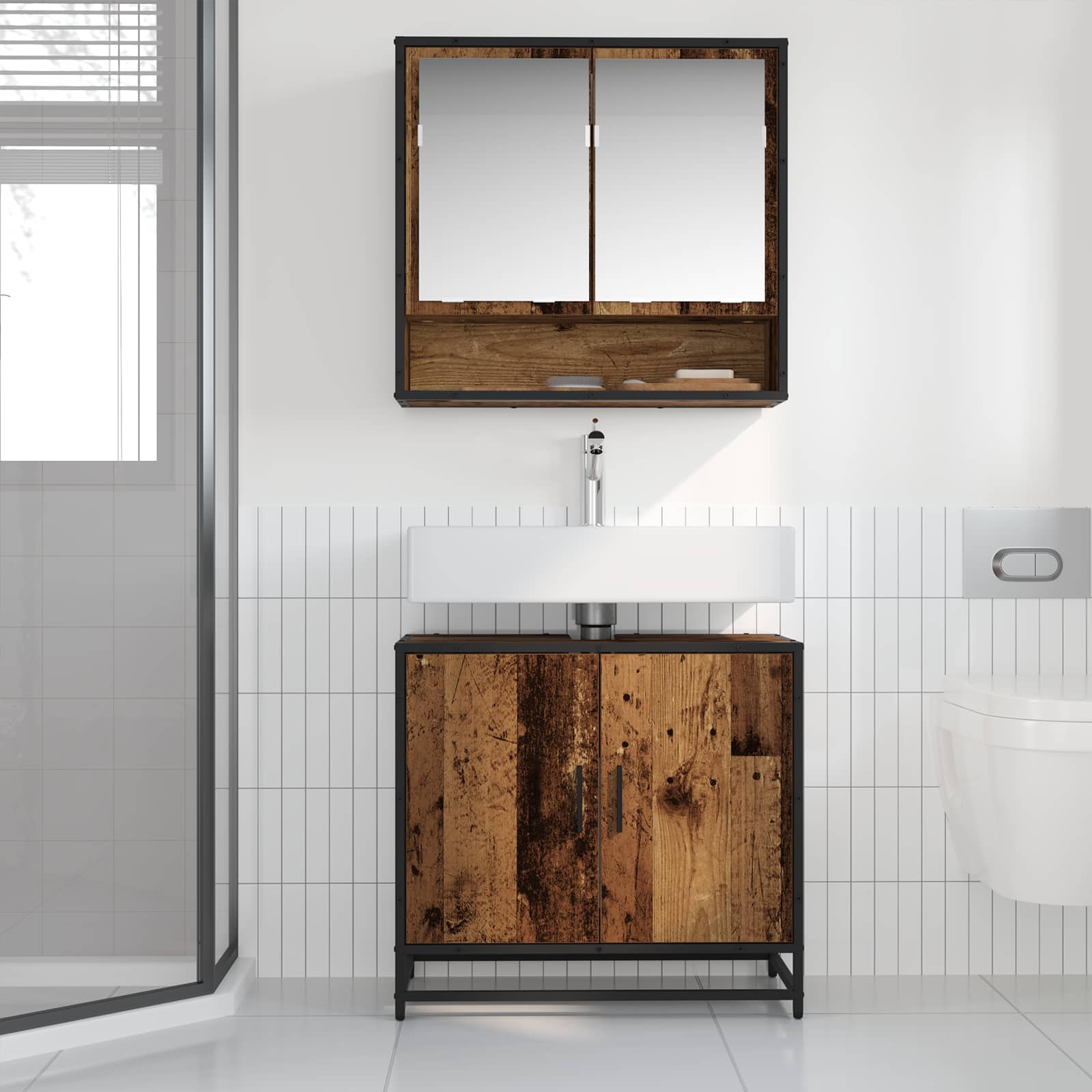 vidaXL Szafka pod umywalkę z drzwiami Stare drewno 65 x 33 x 60 cm