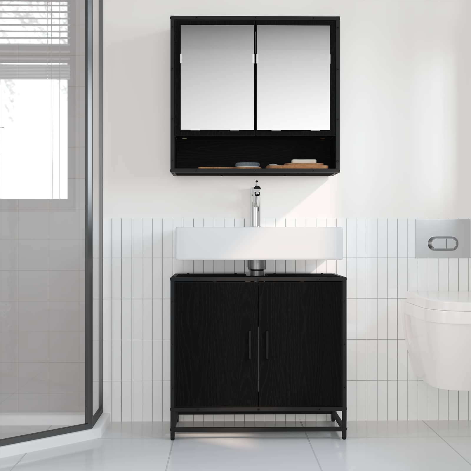 vidaXL Szafka pod umywalkę z drzwiami Czarny Dąb 65 x 33 x 60 cm