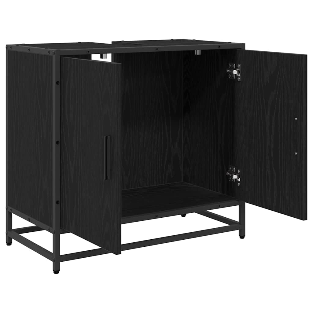 vidaXL Szafka pod umywalkę z drzwiami Czarny Dąb 65 x 33 x 60 cm