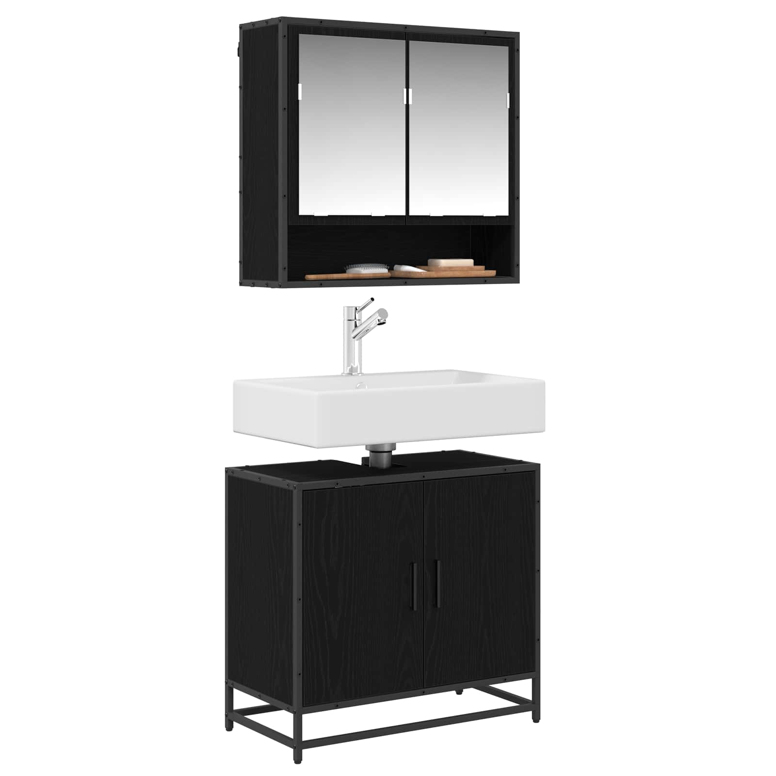 vidaXL Szafka pod umywalkę z drzwiami Czarny Dąb 65 x 33 x 60 cm