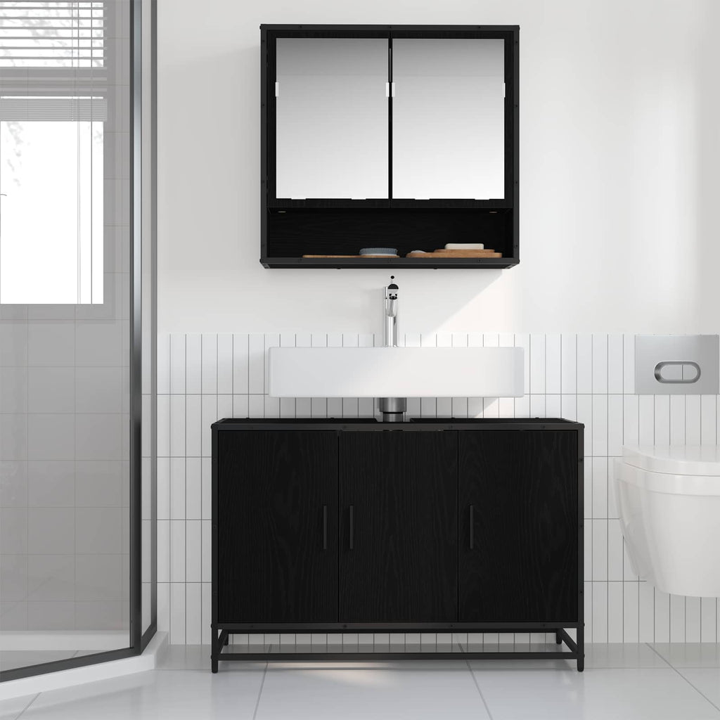 vidaXL Szafka Łazienkowa z przechowywaniem Czarny Dąb 90 x 33 x 60 cm