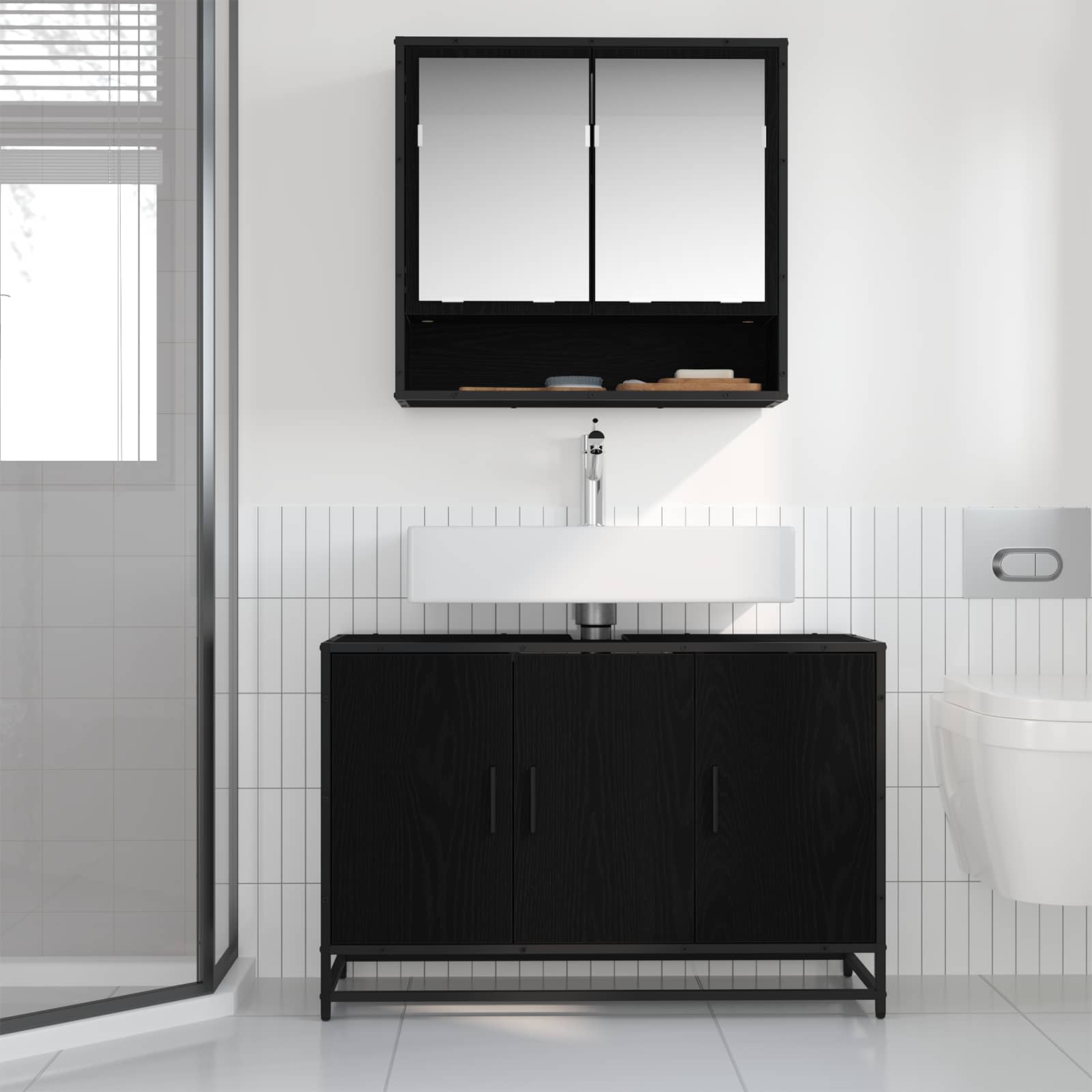 vidaXL Szafka Łazienkowa z przechowywaniem Czarny Dąb 90 x 33 x 60 cm