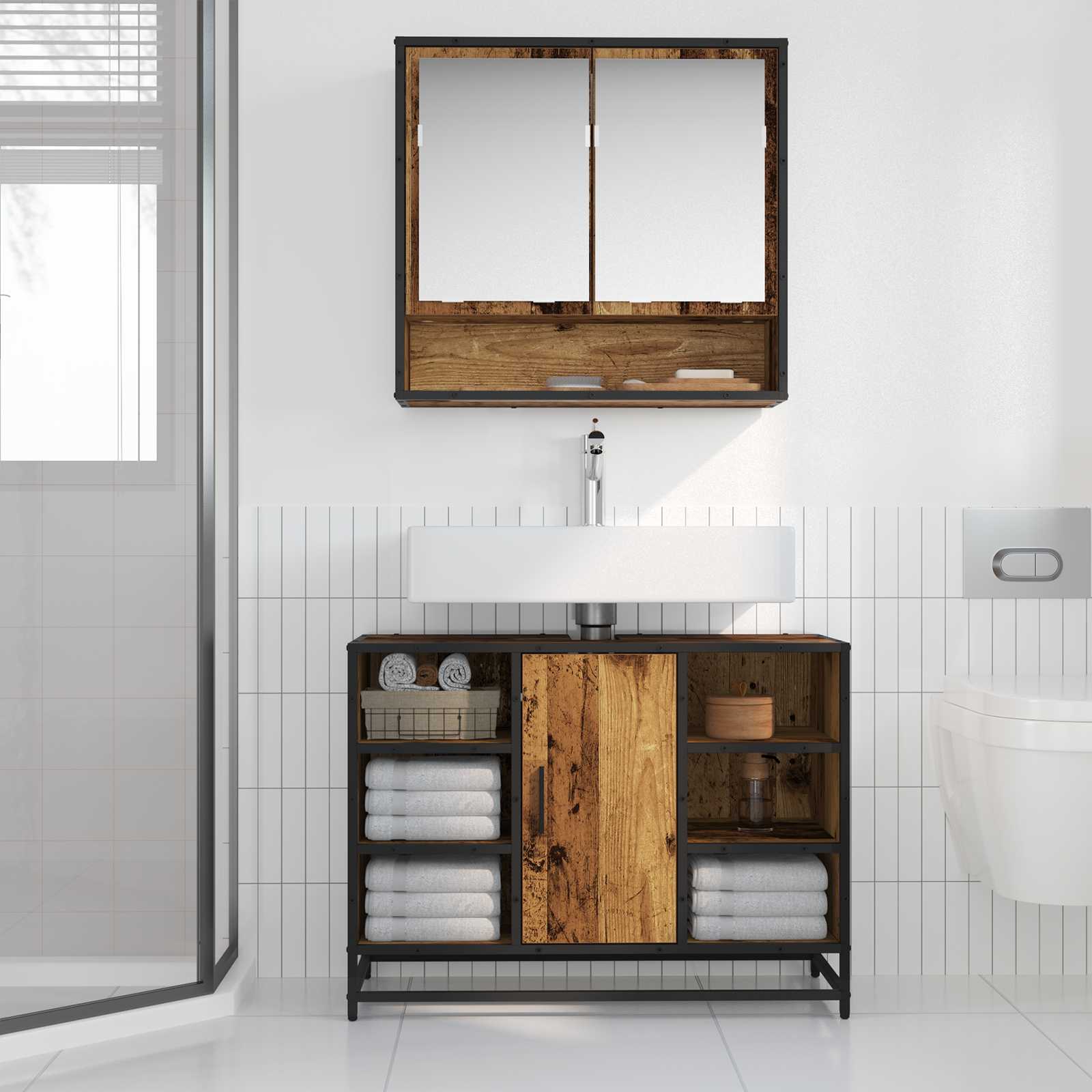 vidaXL Szafka Łazienkowa z półką Stare drewno 80 x 33 x 60 cm