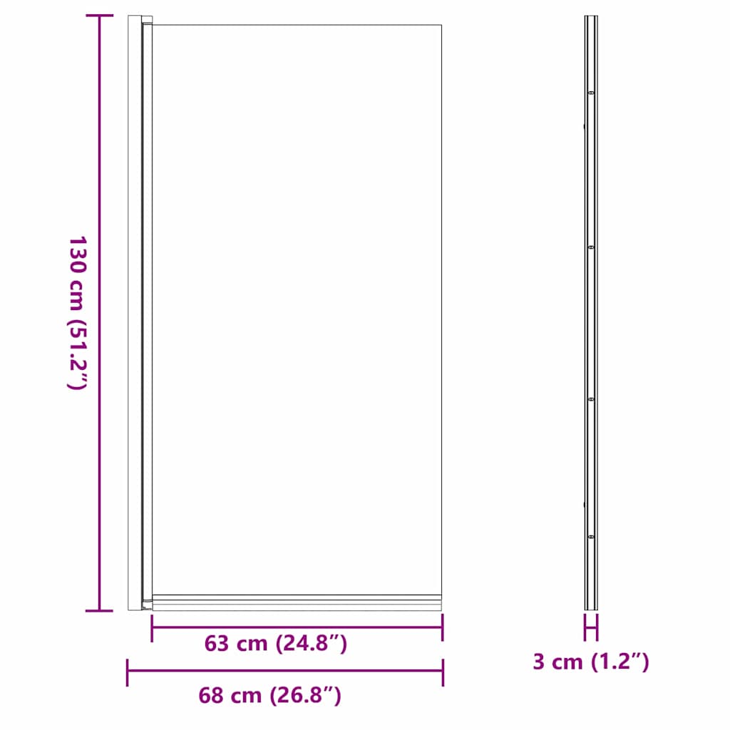vidaXL Ścianka prysznicowa do kąpieli Czarny 68 x 130 cm