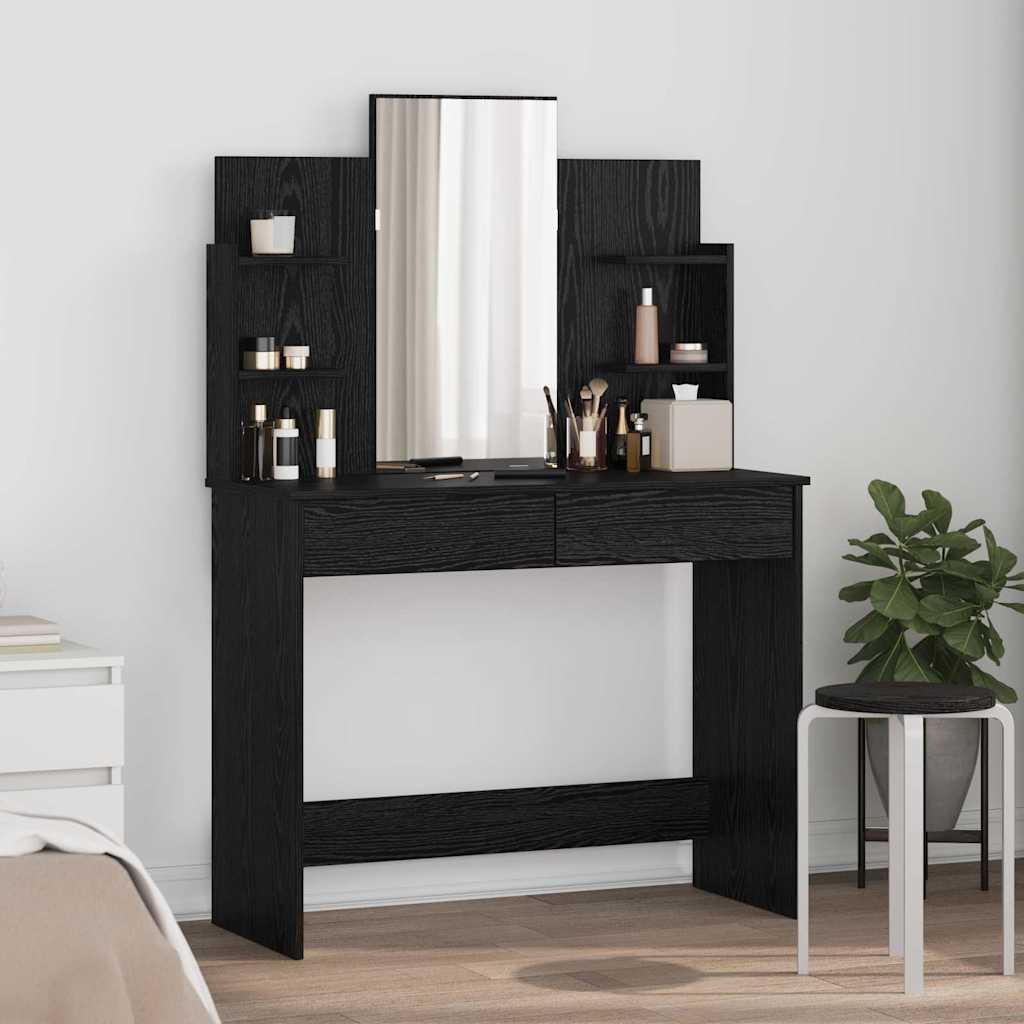 vidaXL Toaletka z lustrem z szufladą Czarny Dąb 96 x 39 x 142 cm