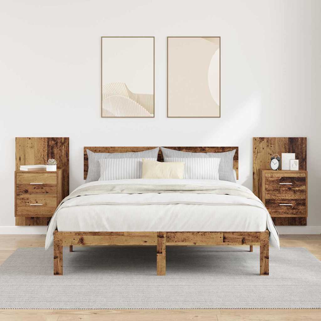 vidaXL Ścienny stolik nocny 2 pcs Stare drewno 48,5 x 32,5 x 80 cm
