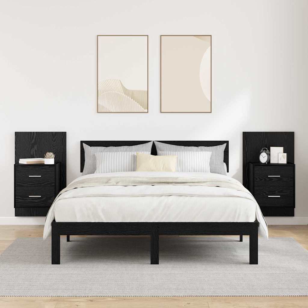 vidaXL Ścienny stolik nocny 2 pcs Czarny Dąb 48,5 x 32,5 x 80 cm