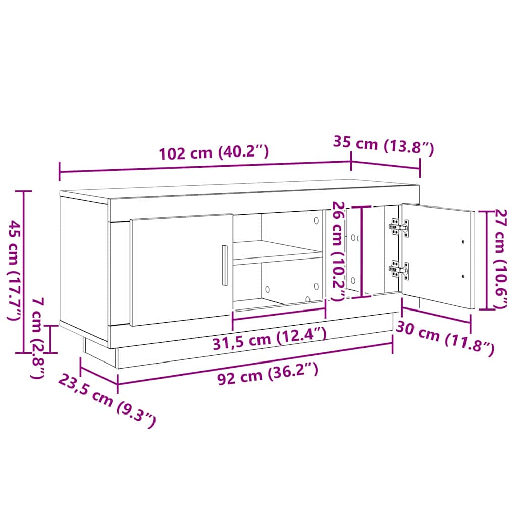 vidaXL Szafka pod telewizor Dąb rzemieślniczy 102 x 35 x 45 cm