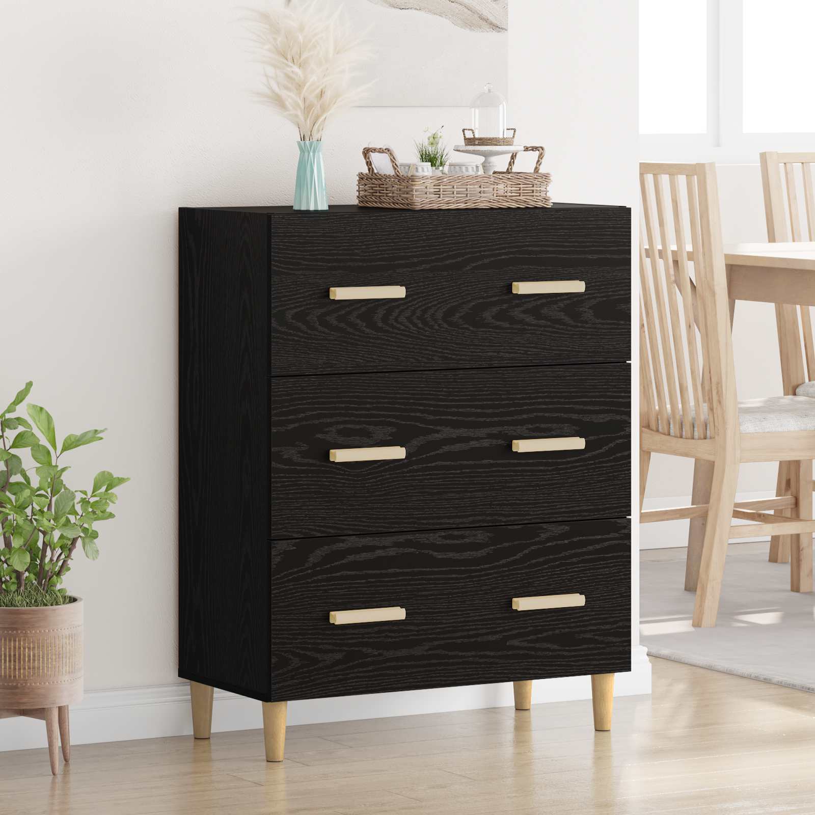 vidaXL Bufet Czarny Dąb 69,5 x 34 x 90 cm Materiał drewnopochodny