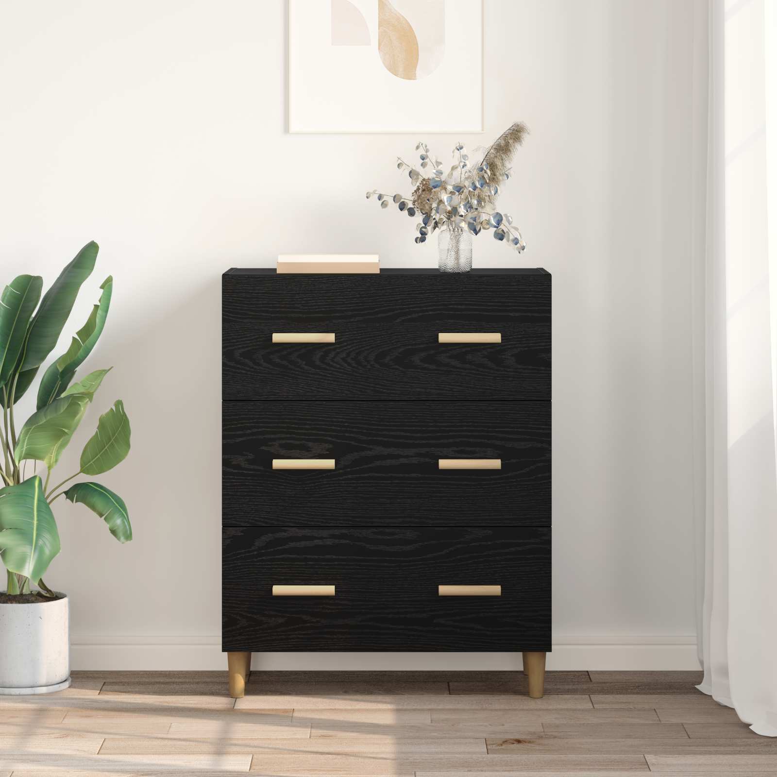 vidaXL Bufet Czarny Dąb 69,5 x 34 x 90 cm Materiał drewnopochodny