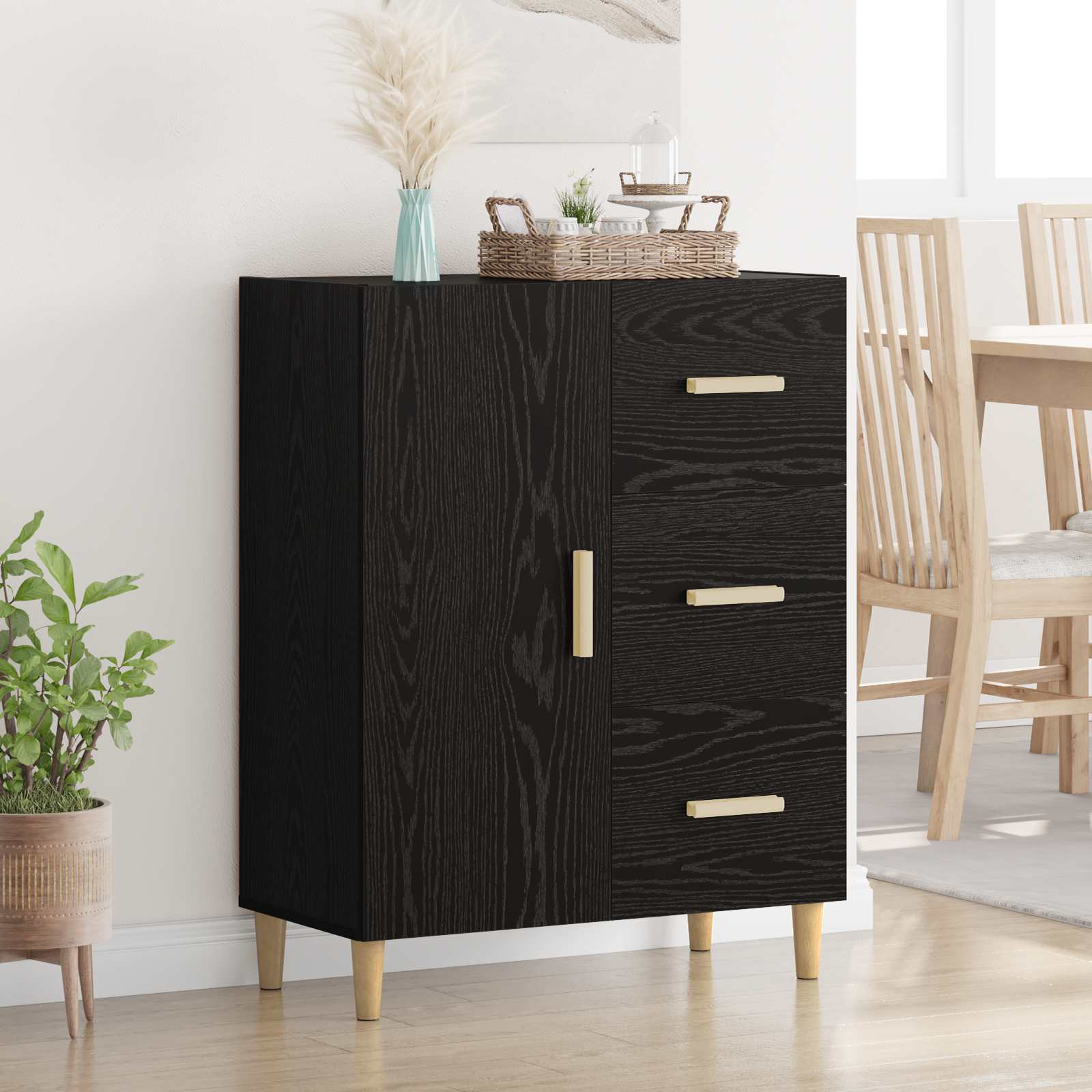 vidaXL Bufet Czarny dąb 34 x 69.5 x 90 cm Materiał drewnopochodny