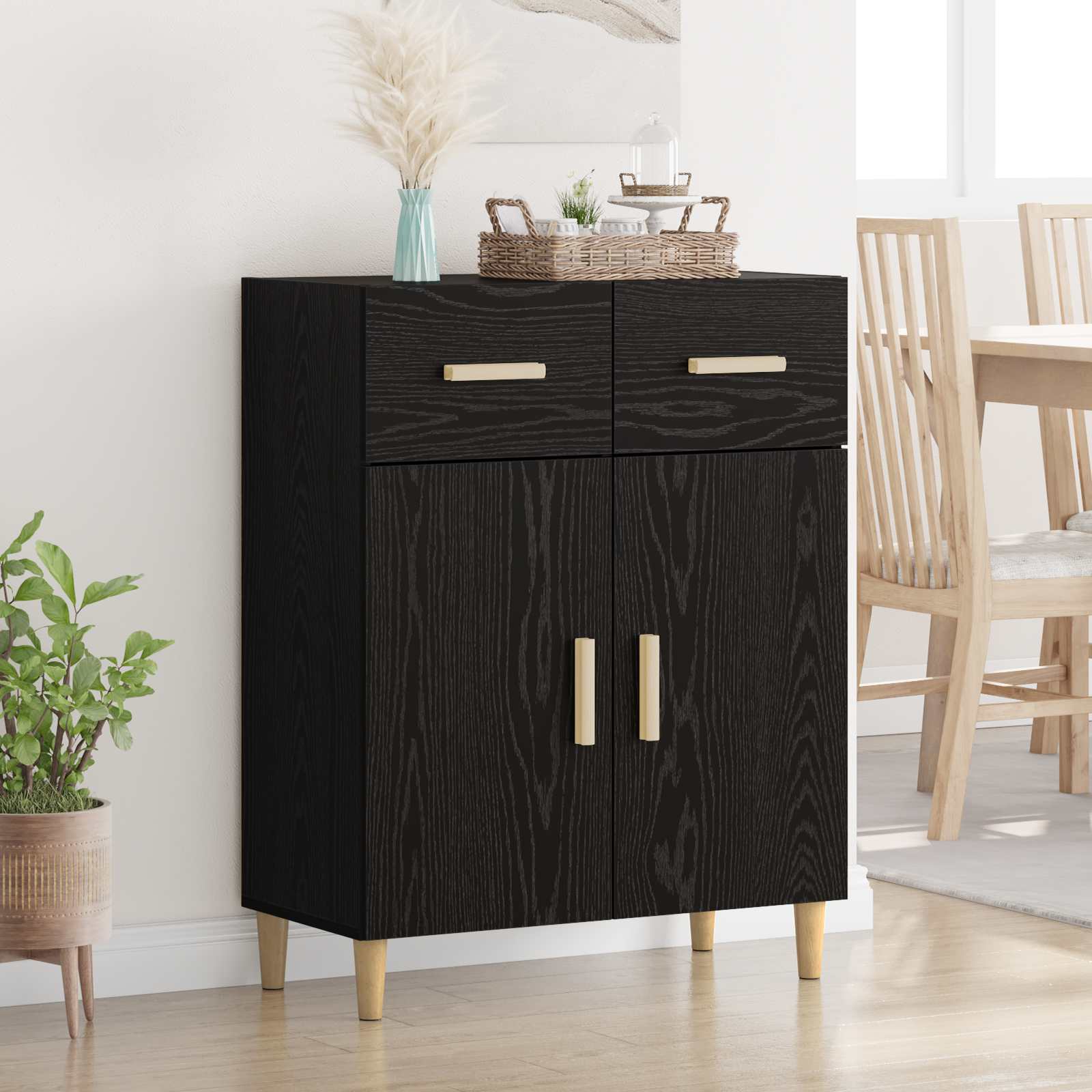 vidaXL Bufet Czarny dąb 34 x 69.5 x 89 cm Materiał drewnopochodny