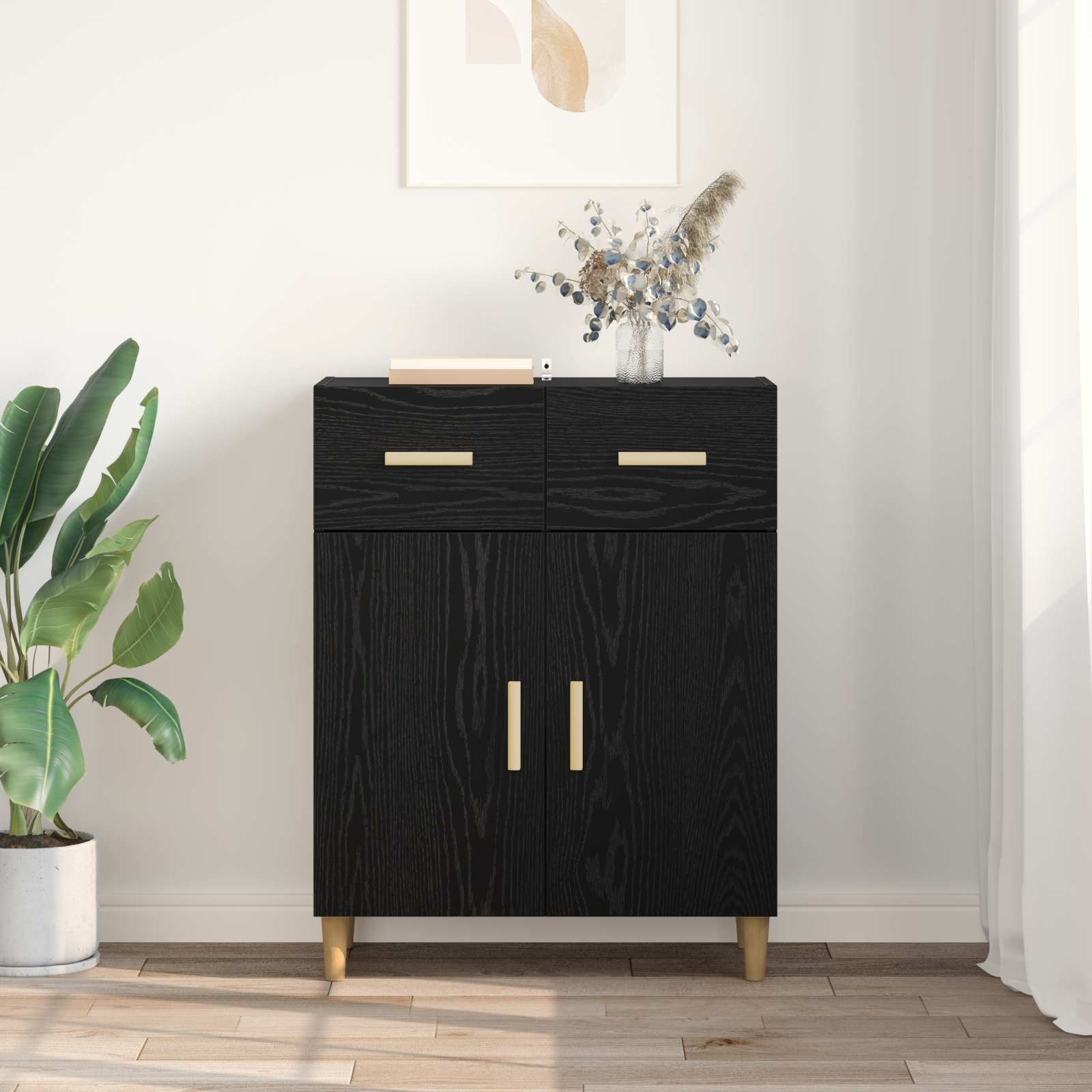 vidaXL Bufet Czarny dąb 34 x 69.5 x 89 cm Materiał drewnopochodny
