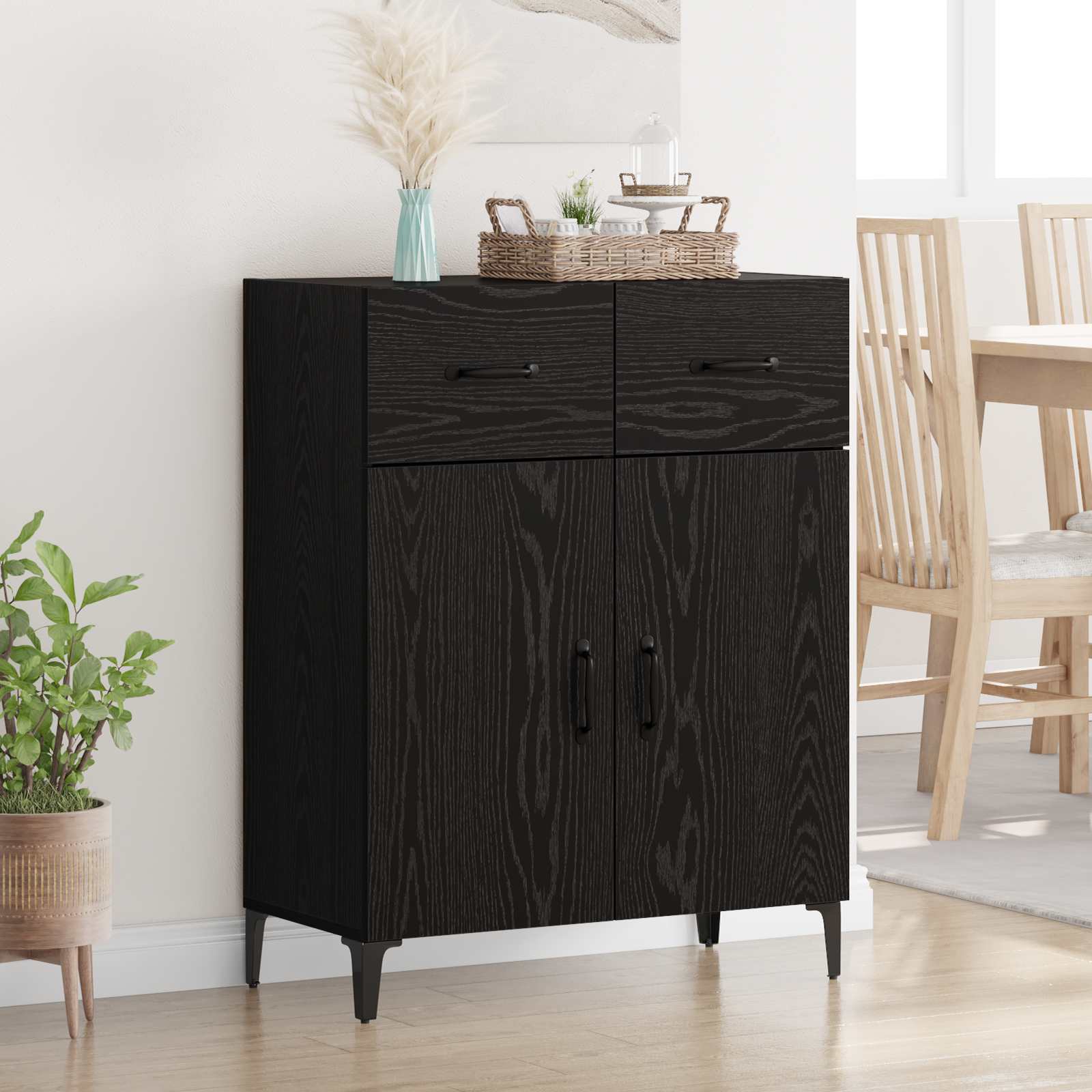 vidaXL Bufet Czarny Dąb 69,5 x 34 x 90 cm Materiał drewnopochodny