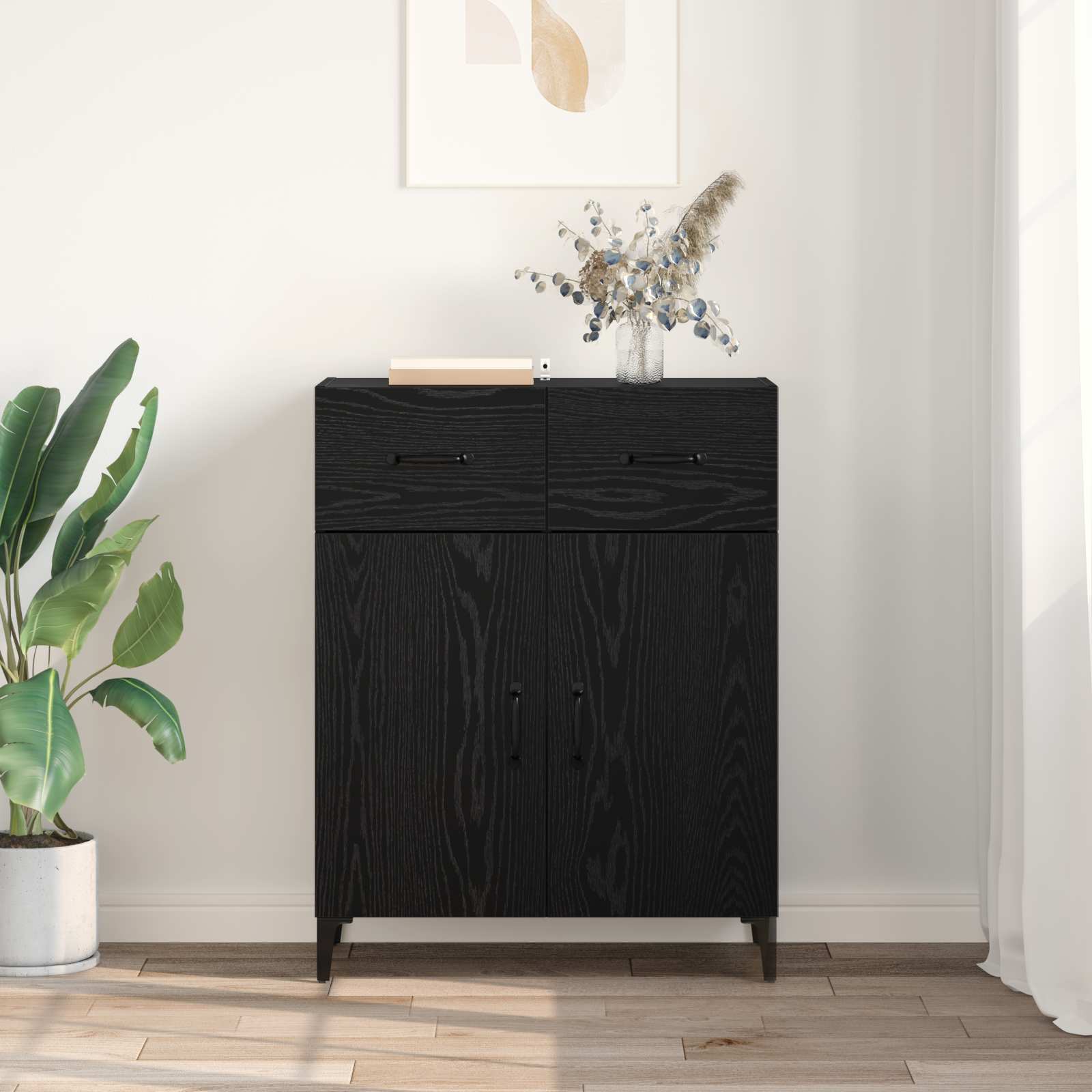 vidaXL Bufet Czarny Dąb 69,5 x 34 x 90 cm Materiał drewnopochodny