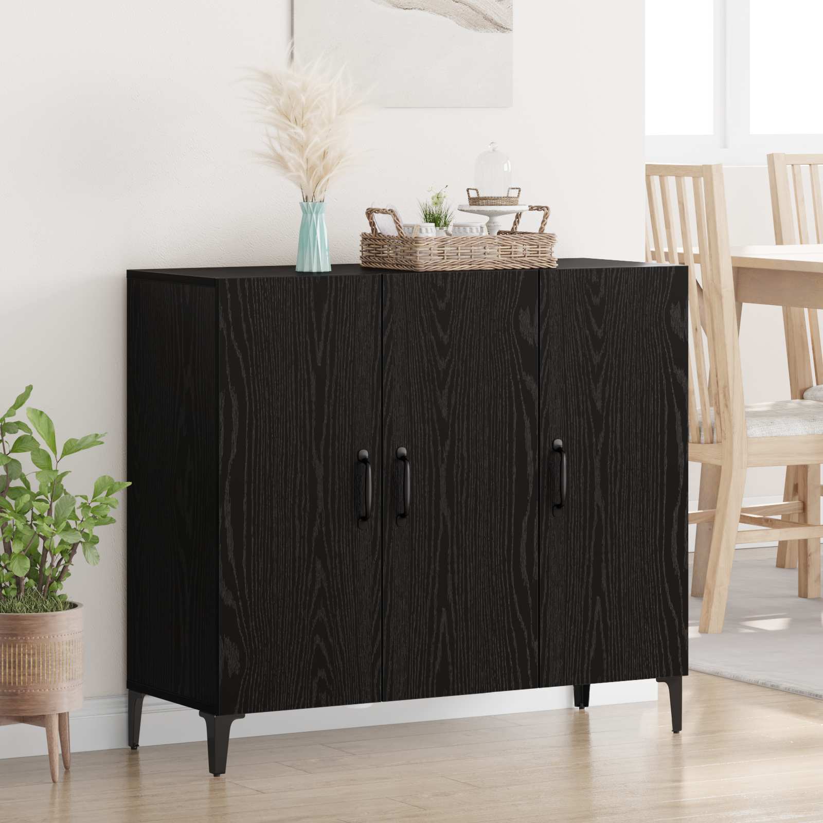 vidaXL Bufet Czarny dąb 34 x 90 x 80 cm Materiał drewnopochodny
