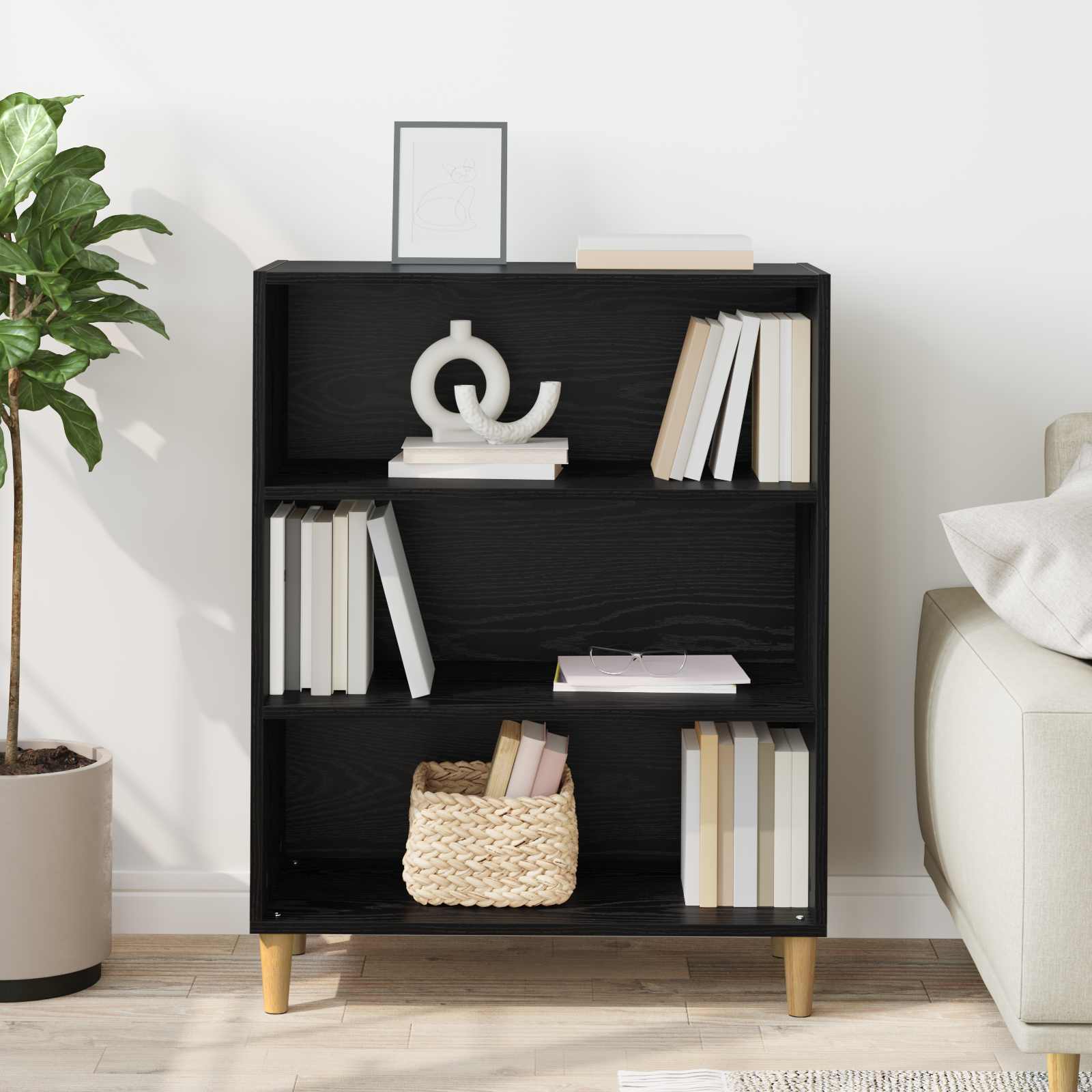 vidaXL Bufet Czarny Dąb 69,5 x 32,5 x 90 cm Materiał drewnopochodny