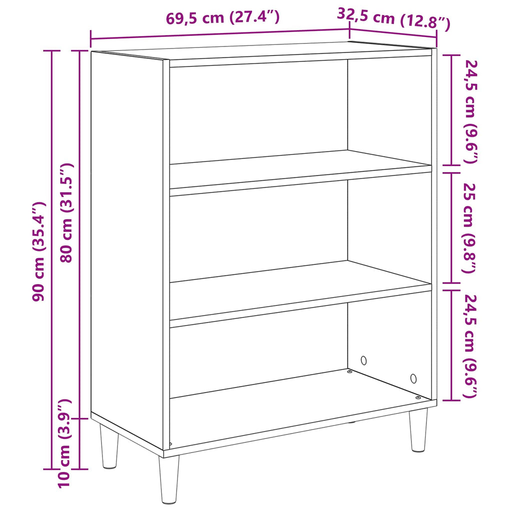 vidaXL Bufet Czarny Dąb 69,5 x 32,5 x 90 cm Materiał drewnopochodny