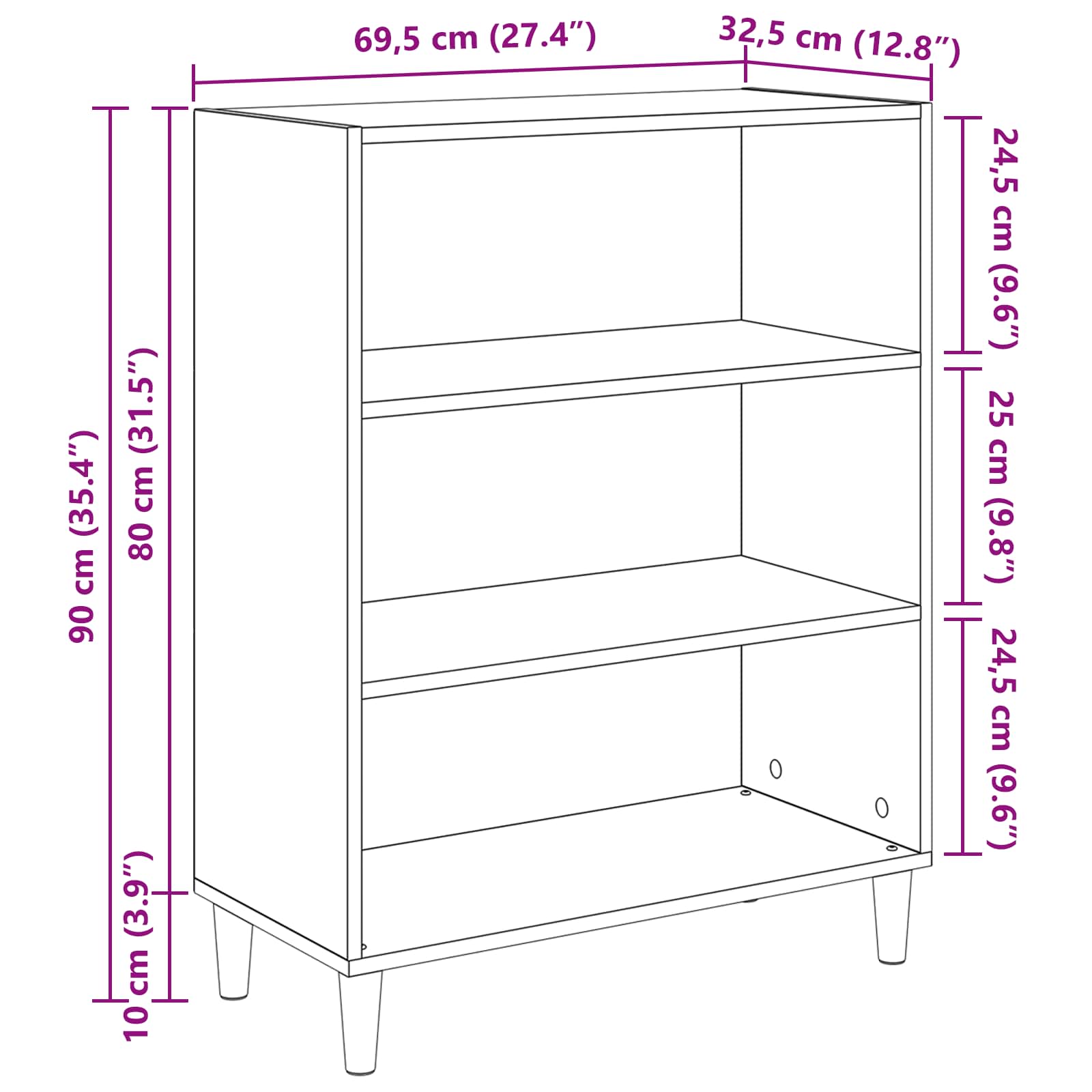 vidaXL Bufet Czarny Dąb 69,5 x 32,5 x 90 cm Materiał drewnopochodny