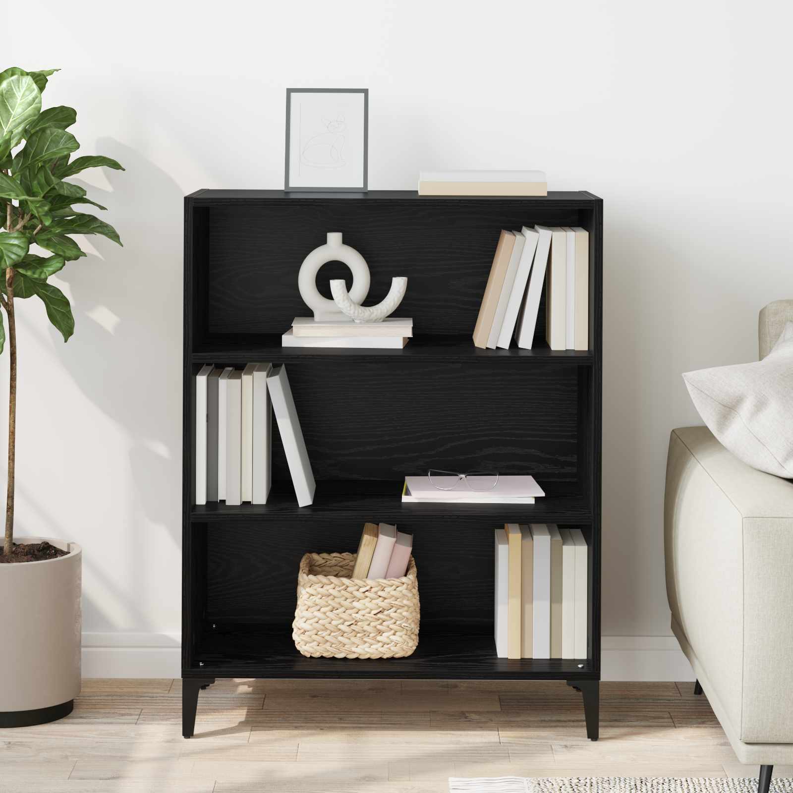 vidaXL Bufet Czarny Dąb 69,5 x 32,5 x 90 cm Materiał drewnopochodny
