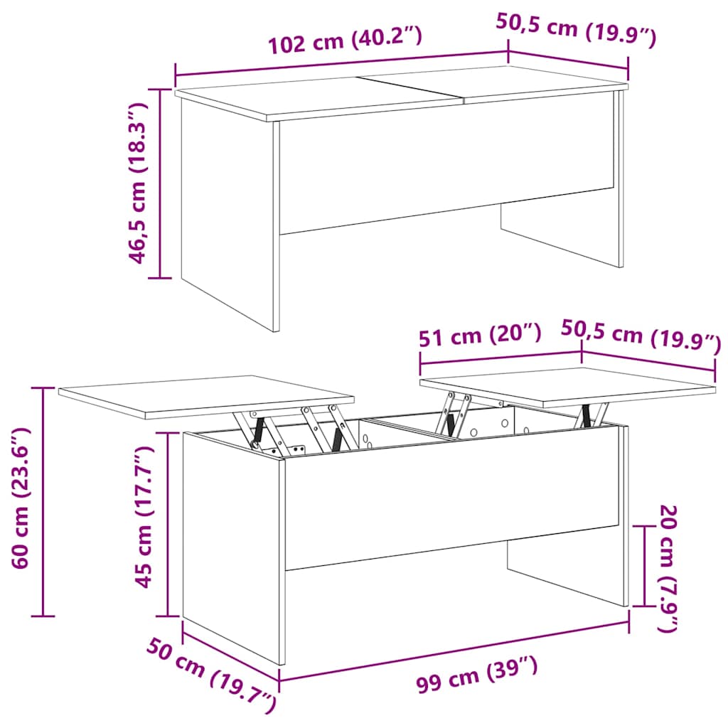 vidaXL Stolik kawowy Stare drewno 102 x 50,5 x 46,5 cm