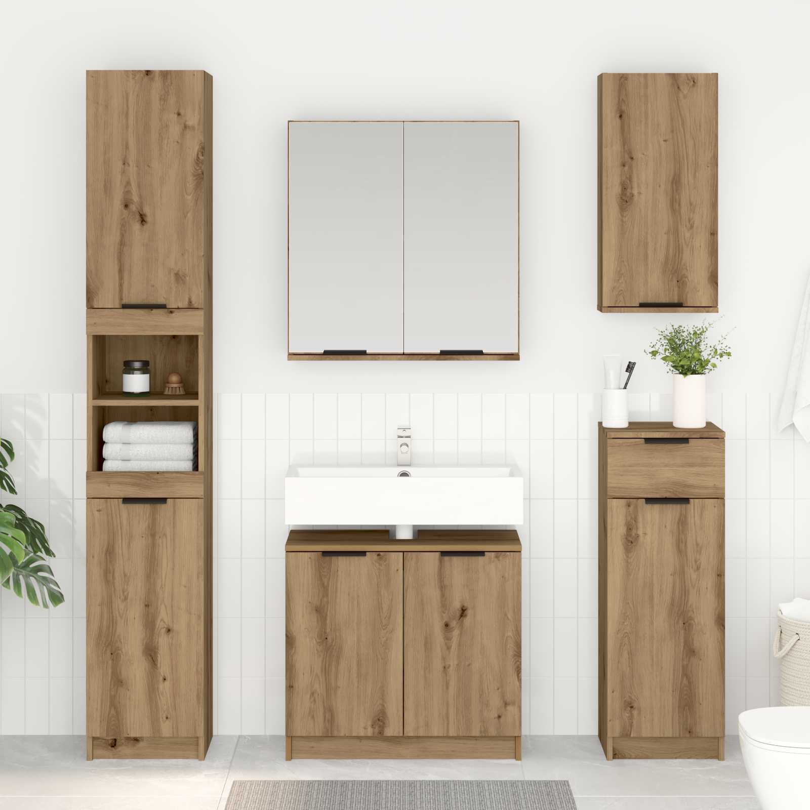 vidaXL Szafka Łazienkowa Dąb rzemieślniczy 64,5 x 33,5 x 59 cm
