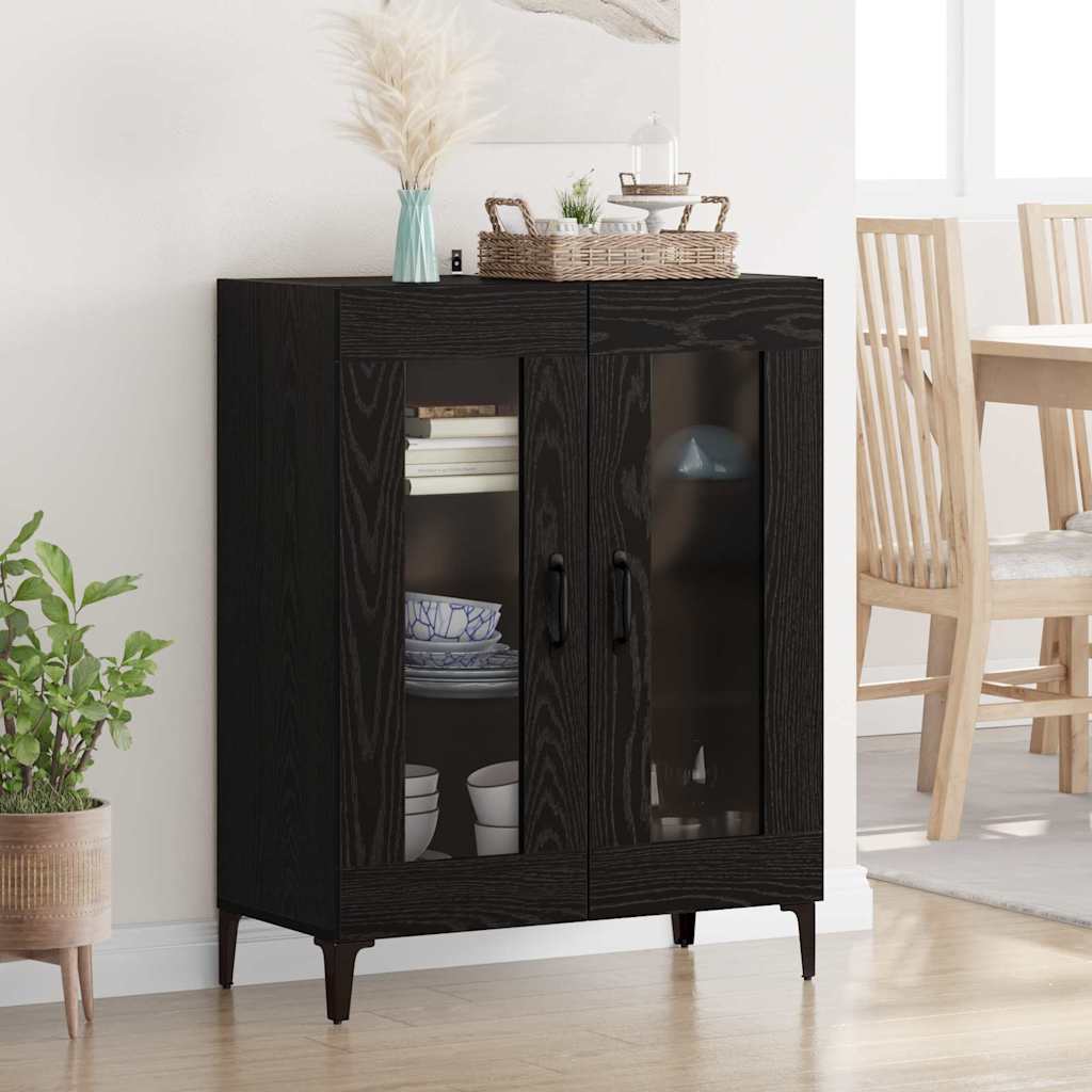 vidaXL Bufet Czarny Dąb 69,5 x 34 x 90 cm Drewno inżynieryjne i żelazo