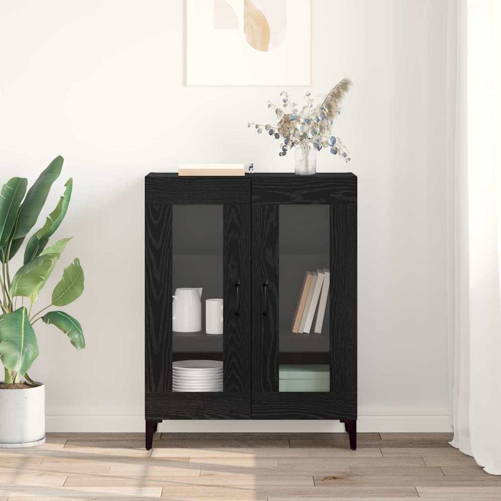 vidaXL Bufet Czarny Dąb 69,5 x 34 x 90 cm Drewno inżynieryjne i żelazo