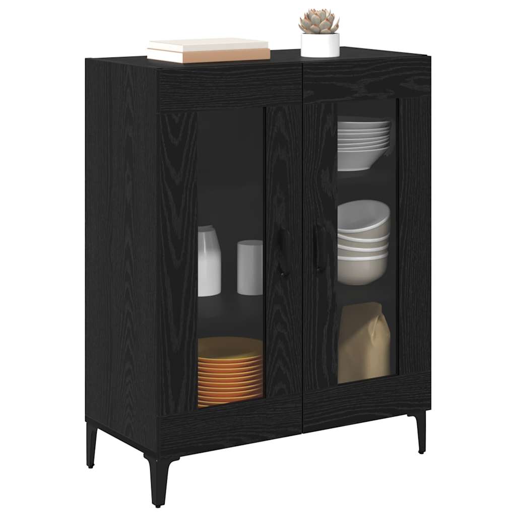 vidaXL Bufet Czarny Dąb 69,5 x 34 x 90 cm Drewno inżynieryjne i żelazo