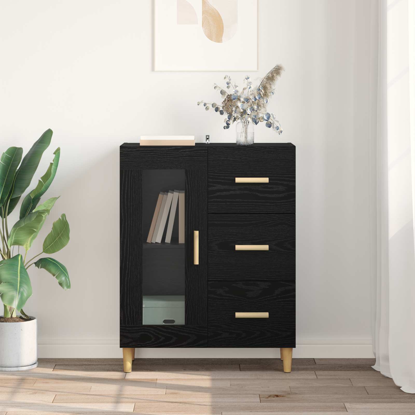 vidaXL Bufet Czarny Dąb 69,5 x 34 x 90 cm Materiał drewnopochodny
