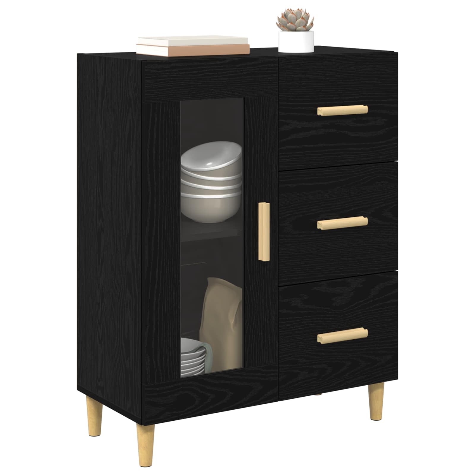 vidaXL Bufet Czarny Dąb 69,5 x 34 x 90 cm Materiał drewnopochodny
