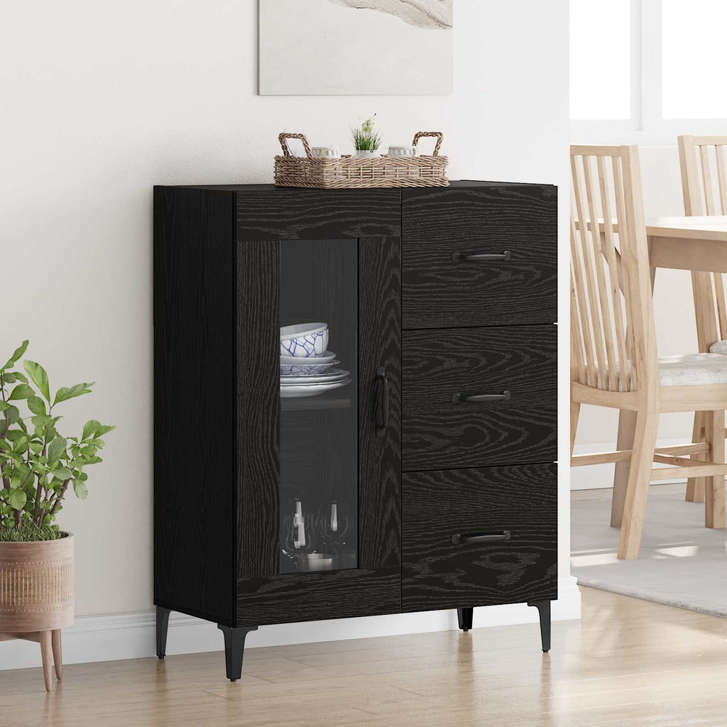 vidaXL Bufet Czarny Dąb 69,5 x 34 x 90 cm Drewno inżynieryjne i żelazo