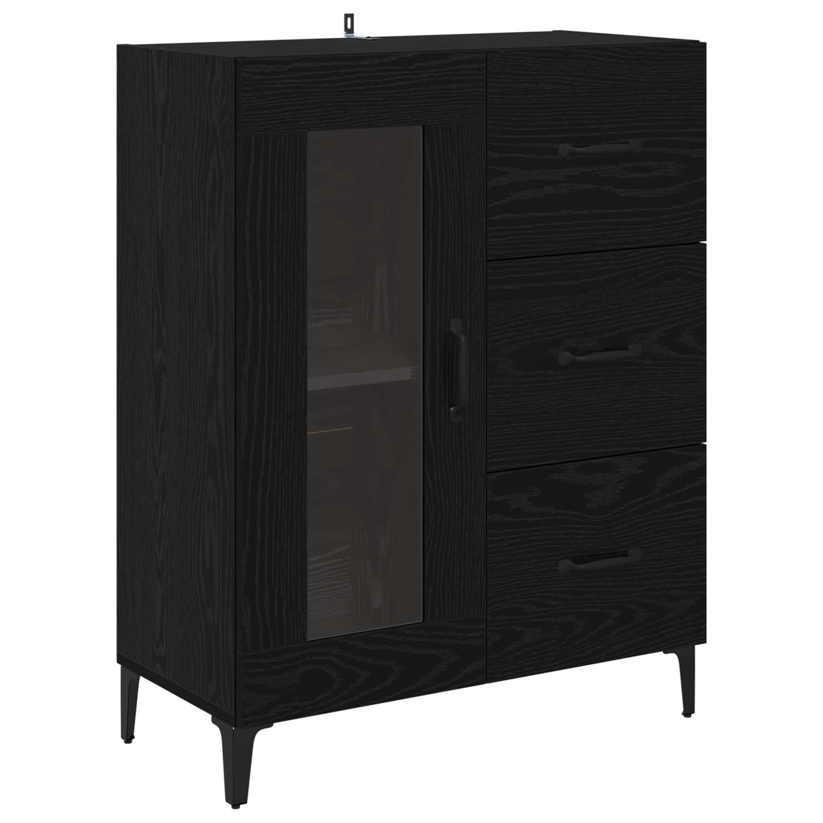 vidaXL Bufet Czarny Dąb 69,5 x 34 x 90 cm Drewno inżynieryjne i żelazo
