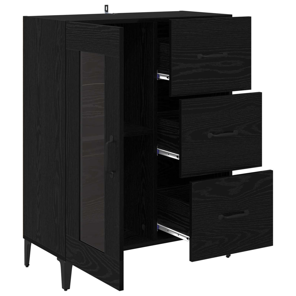 vidaXL Bufet Czarny Dąb 69,5 x 34 x 90 cm Drewno inżynieryjne i żelazo
