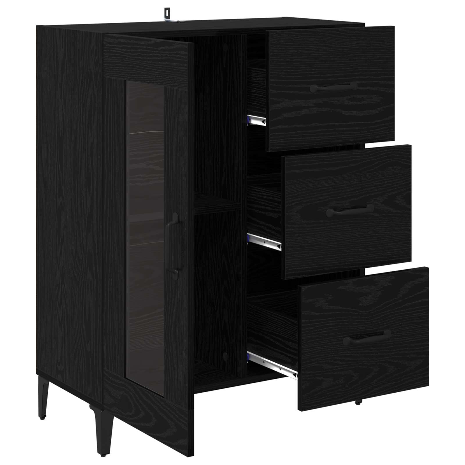 vidaXL Bufet Czarny Dąb 69,5 x 34 x 90 cm Drewno inżynieryjne i żelazo
