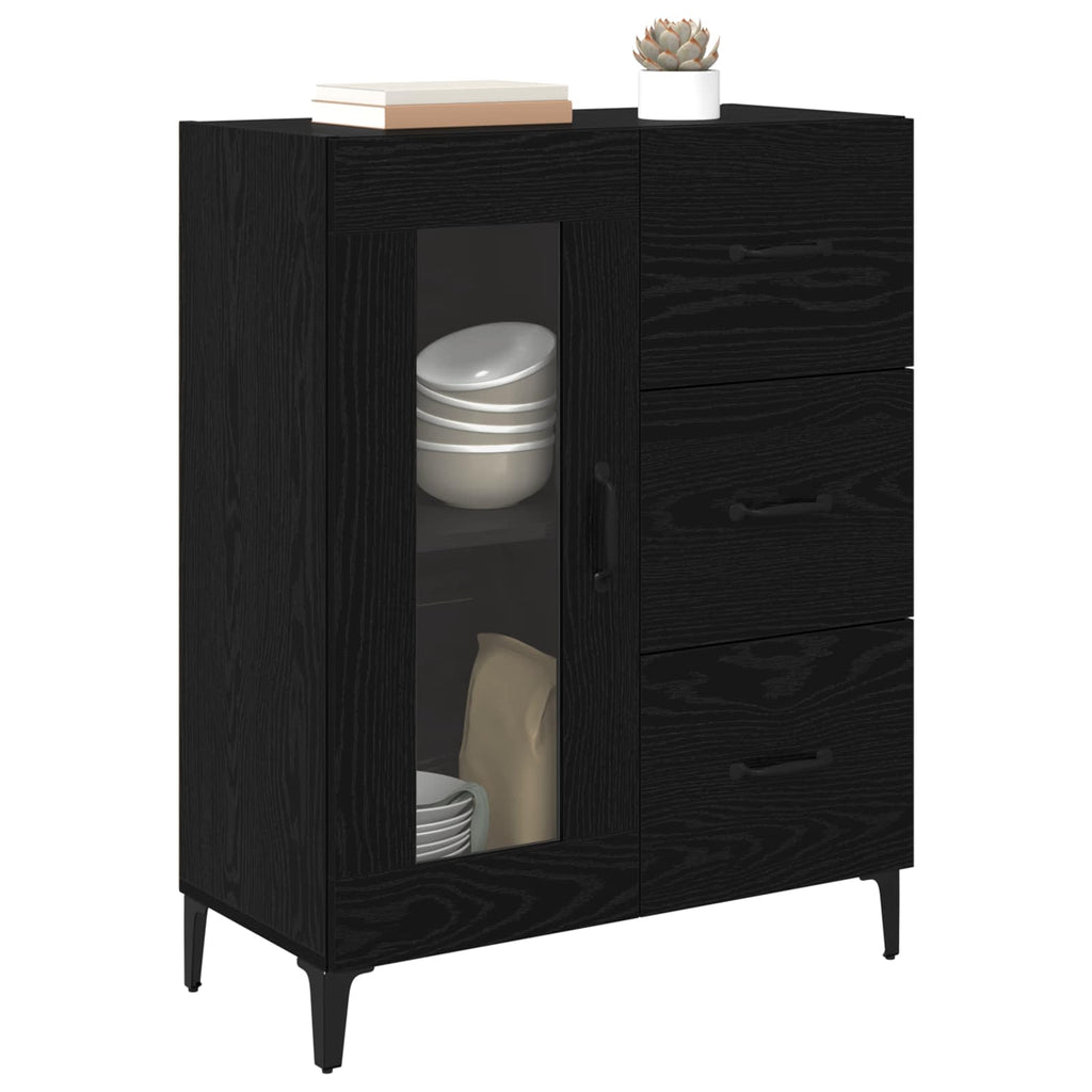 vidaXL Bufet Czarny Dąb 69,5 x 34 x 90 cm Drewno inżynieryjne i żelazo