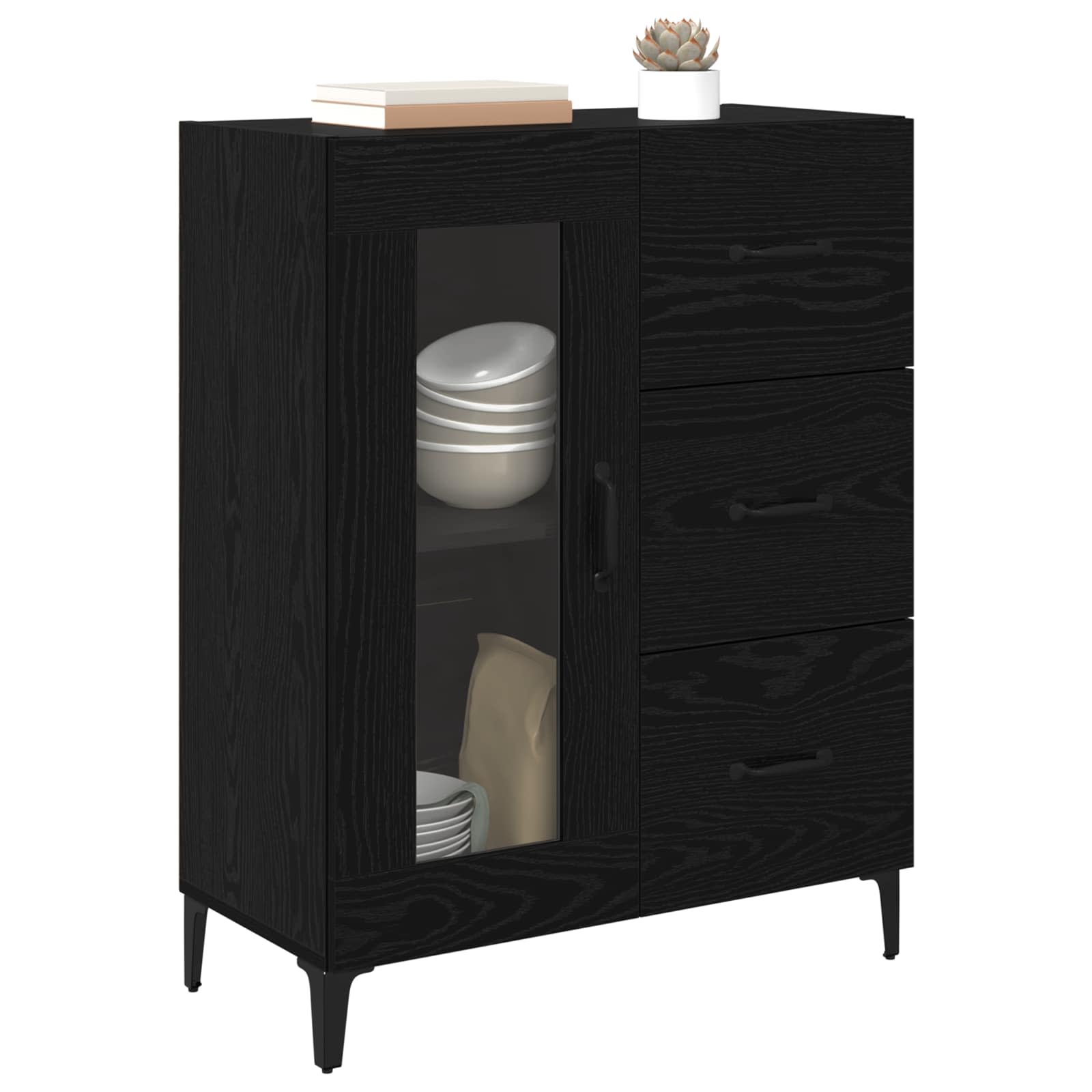 vidaXL Bufet Czarny Dąb 69,5 x 34 x 90 cm Drewno inżynieryjne i żelazo