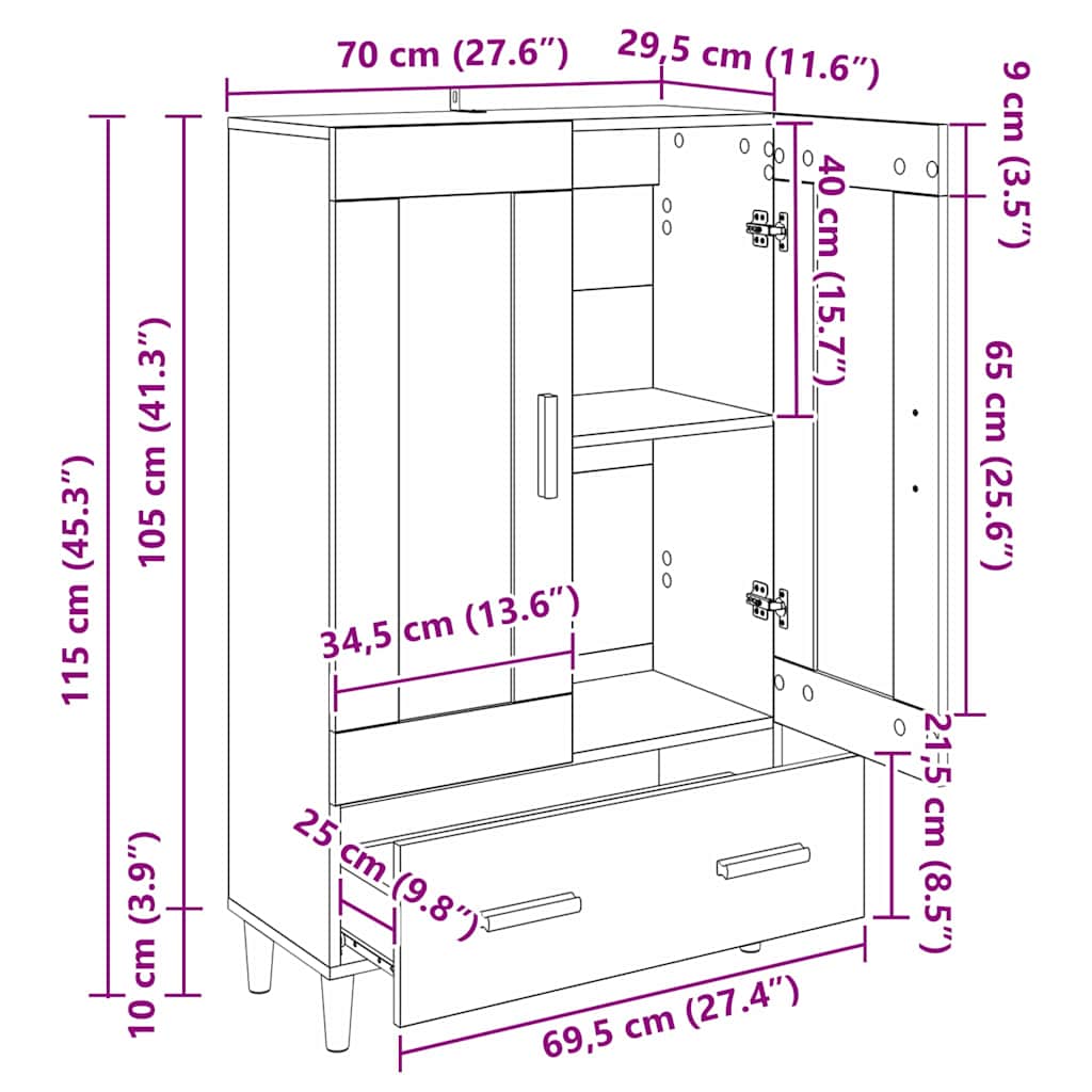 vidaXL Highboard Stare drewno 70 x 31 x 115 cm Materiał drewnopochodny