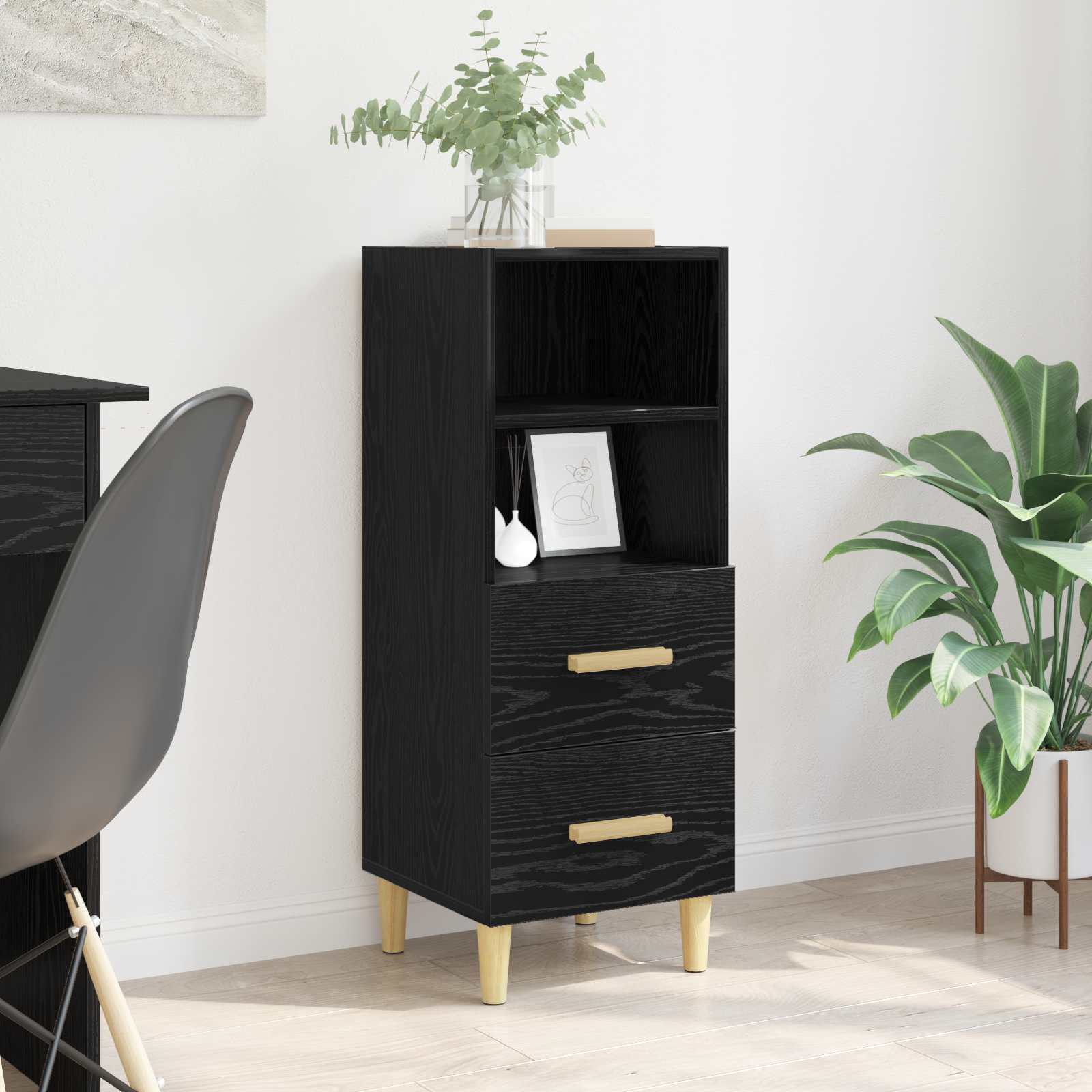 vidaXL Bufet Czarny dąb 34 x 34.5 x 90 cm Materiał drewnopochodny